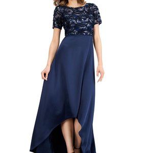 Adrianna Papell Soutache Sequin Ball Gown Navy Blue